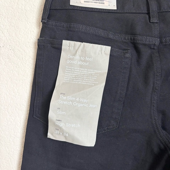Everlane Uniform 4-Way Stretch Mens Black Denim Jeans 31x34 High Stretch Organic - Picture 6 of 13